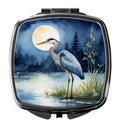 Great Blue Heron Night Lake Scene Watercolor Compact Mirror Decorative Travel Makeup Mirror for Women Girls Gifts Pocket Makeup Mirror Folding Handheld