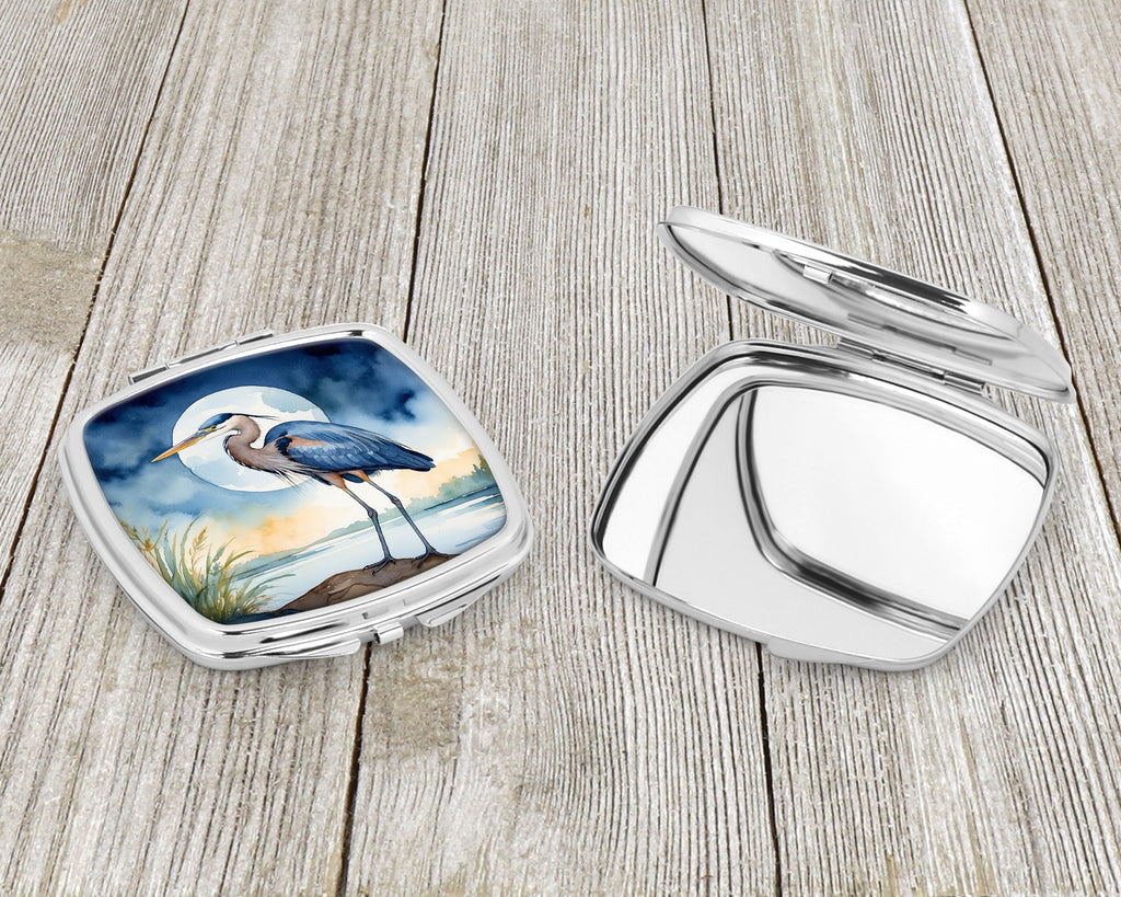 Great Blue Heron Full Moon Watercolor Compact Mirror Decorative Travel Makeup Mirror for Women Girls Gifts Pocket Makeup Mirror Folding Handheld