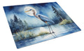 Great Blue Heron Lake Reflection Watercolor Cutting Board Tempered Glass Kitchen Cutting Surface, Heat Resistant Chopping, Non-Slip Feet, Food Prep & Serving