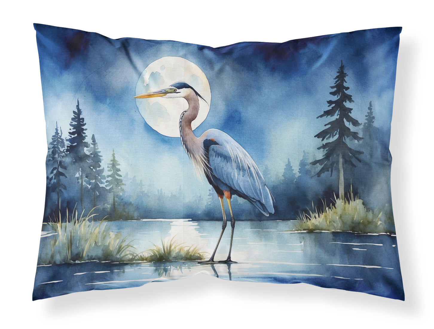 Great Blue Heron Lake Reflection Watercolor Standard Pillowcase Lightweight Super Soft Easy Care Decorative Artwork Pillowcase, Standard