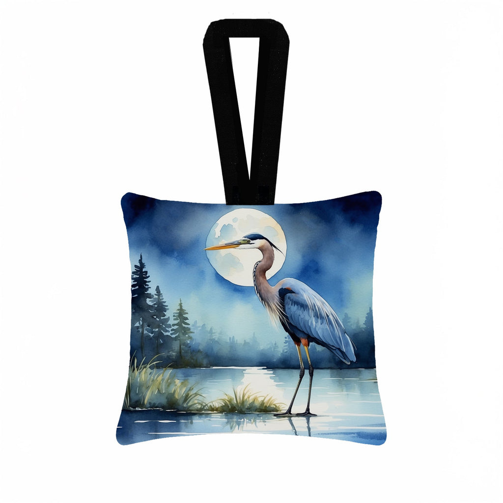 Great Blue Heron Lake Reflection Watercolor Hanging Square Fabric Ornament 3.5 × 3.5 Decorative Door-Knob & Tree Hanger, Soft Fabric