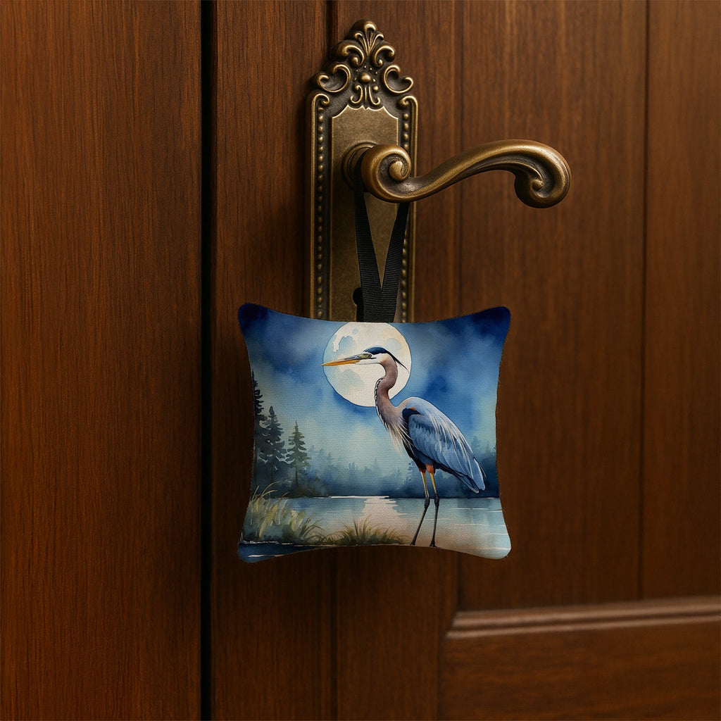 Great Blue Heron Lake Reflection Watercolor Hanging Square Fabric Ornament 3.5 × 3.5 Decorative Door-Knob & Tree Hanger, Soft Fabric
