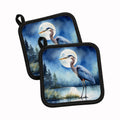 Great Blue Heron Lake Reflection Watercolor Pot Holder Set of 2 Heat Resistant Quilted Hot Pads 7.5 x 7.5 Inch, Insulated Kitchen Trivets for Cooking & Baking