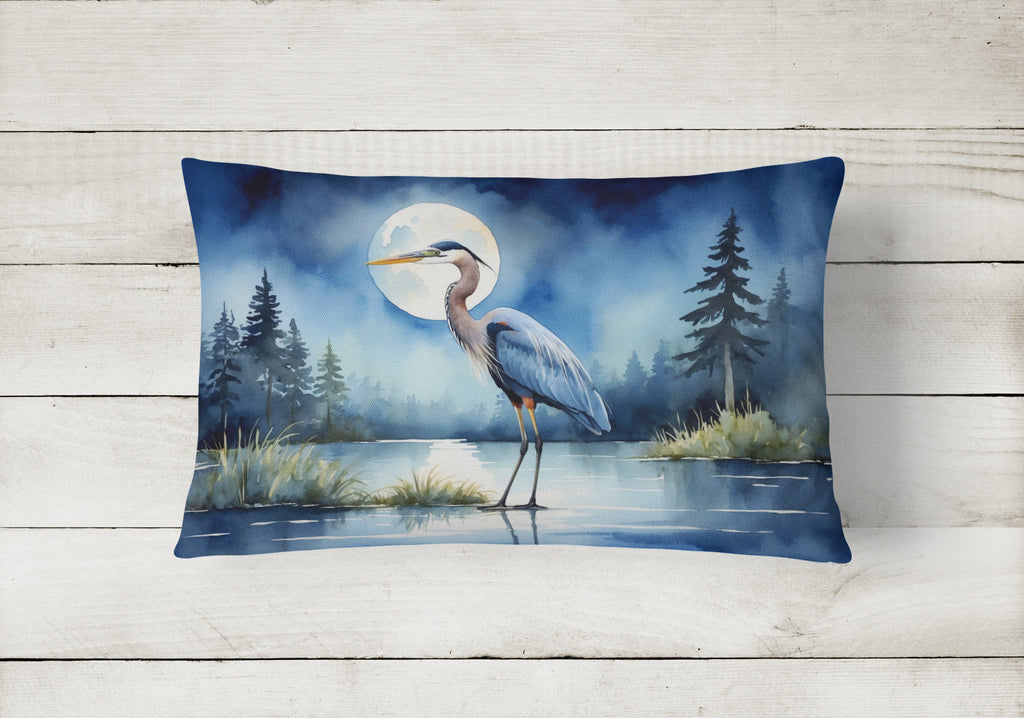 Great Blue Heron Lake Reflection Watercolor Decorative Throw Pillow 12x16 Indoor Outdoor Accent Cushion, Fabric Cover with Insert for Sofa, Bed, Porch & Living Room