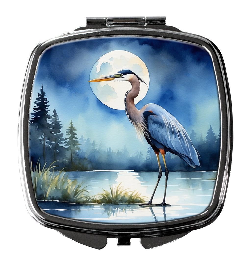 Great Blue Heron Lake Reflection Watercolor Compact Mirror Decorative Travel Makeup Mirror for Women Girls Gifts Pocket Makeup Mirror Folding Handheld