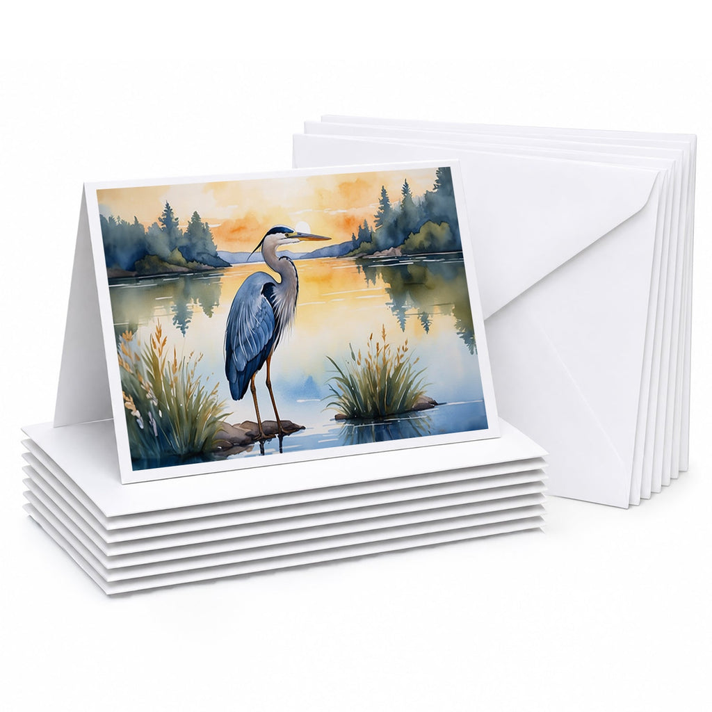 Great Blue Heron Wings Spread Moonlight Watercolor Greeting Cards Pack of 8 Blank Cards with Envelopes Whimsical A7 Size 5x7