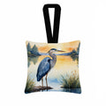 Great Blue Heron Wings Spread Moonlight Watercolor Hanging Square Fabric Ornament 3.5 × 3.5 Decorative Door-Knob & Tree Hanger, Soft Fabric