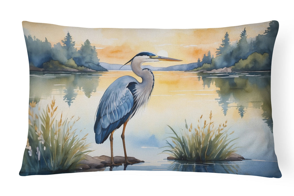 Great Blue Heron Wings Spread Moonlight Watercolor Decorative Throw Pillow 12x16 Indoor Outdoor Accent Cushion, Fabric Cover with Insert for Sofa, Bed, Porch & Living Room