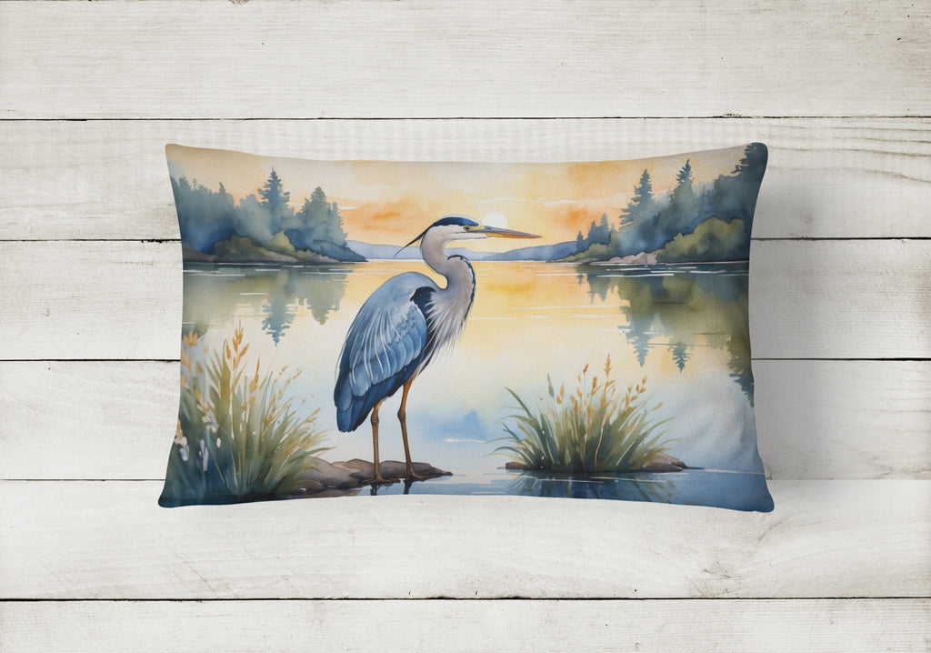 Great Blue Heron Wings Spread Moonlight Watercolor Decorative Throw Pillow 12x16 Indoor Outdoor Accent Cushion, Fabric Cover with Insert for Sofa, Bed, Porch & Living Room