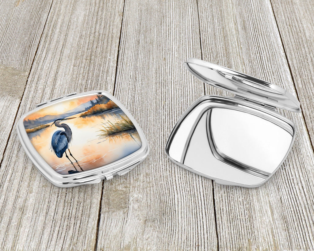 Great Blue Heron Calm Water Reflection Watercolor Compact Mirror Decorative Travel Makeup Mirror for Women Girls Gifts Pocket Makeup Mirror Folding Handheld