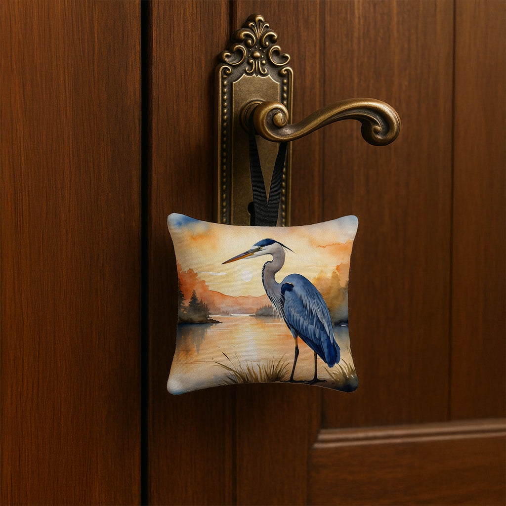 Great Blue Heron Sunset Landscape Watercolor Hanging Square Fabric Ornament 3.5 × 3.5 Decorative Door-Knob & Tree Hanger, Soft Fabric