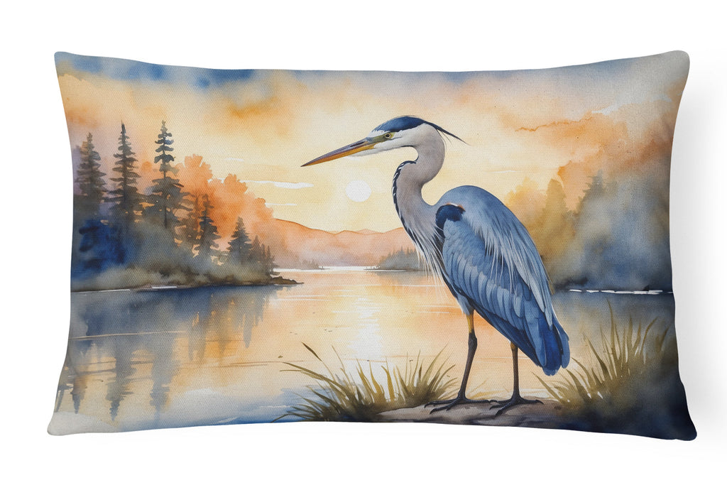 Great Blue Heron Sunset Landscape Watercolor Decorative Throw Pillow 12x16 Indoor Outdoor Accent Cushion, Fabric Cover with Insert for Sofa, Bed, Porch & Living Room