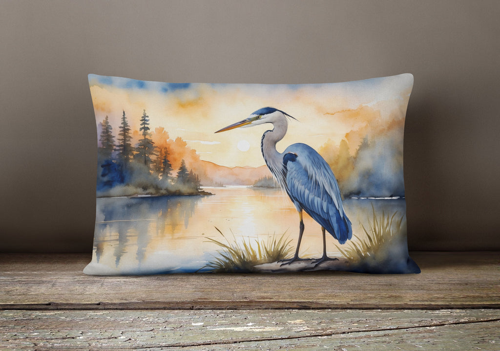 Great Blue Heron Sunset Landscape Watercolor Decorative Throw Pillow 12x16 Indoor Outdoor Accent Cushion, Fabric Cover with Insert for Sofa, Bed, Porch & Living Room