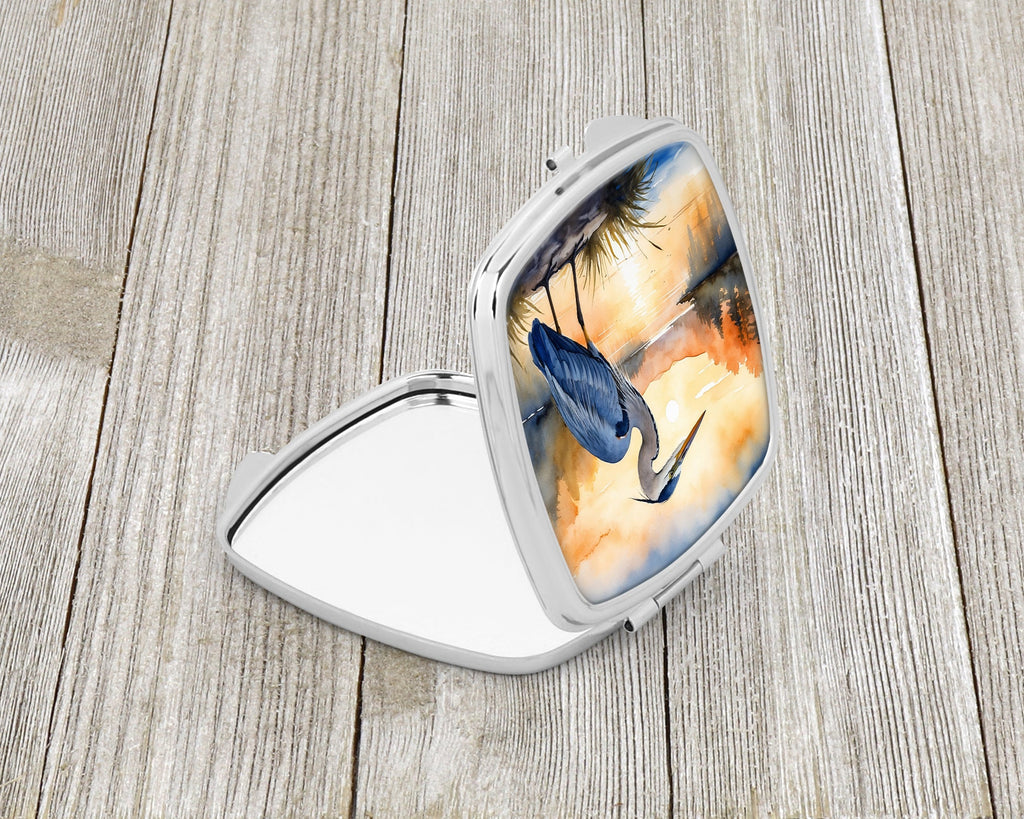 Great Blue Heron Sunset Landscape Watercolor Compact Mirror Decorative Travel Makeup Mirror for Women Girls Gifts Pocket Makeup Mirror Folding Handheld