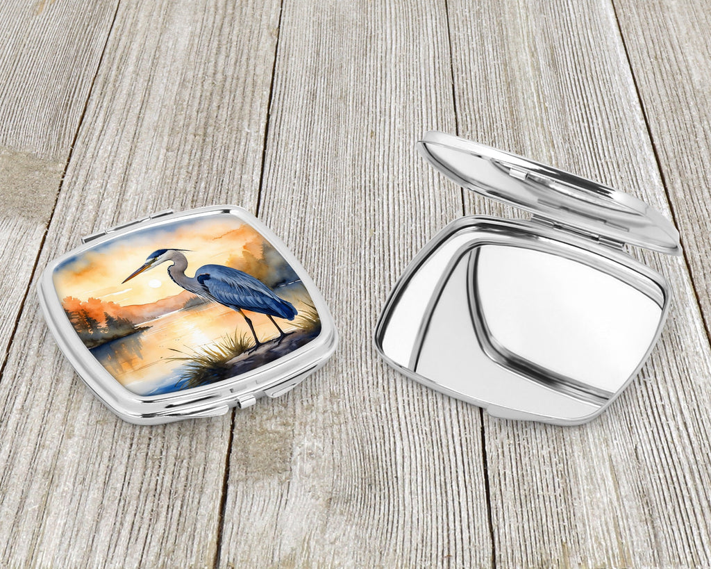 Great Blue Heron Sunset Landscape Watercolor Compact Mirror Decorative Travel Makeup Mirror for Women Girls Gifts Pocket Makeup Mirror Folding Handheld