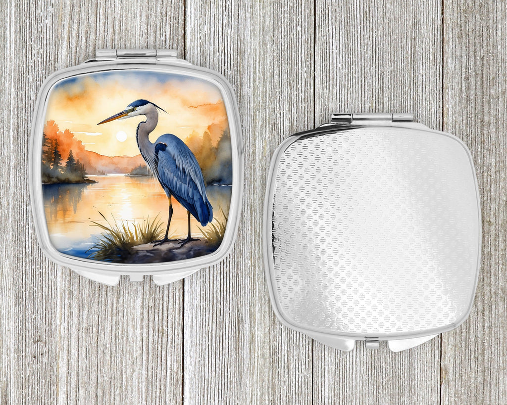 Great Blue Heron Sunset Landscape Watercolor Compact Mirror Decorative Travel Makeup Mirror for Women Girls Gifts Pocket Makeup Mirror Folding Handheld