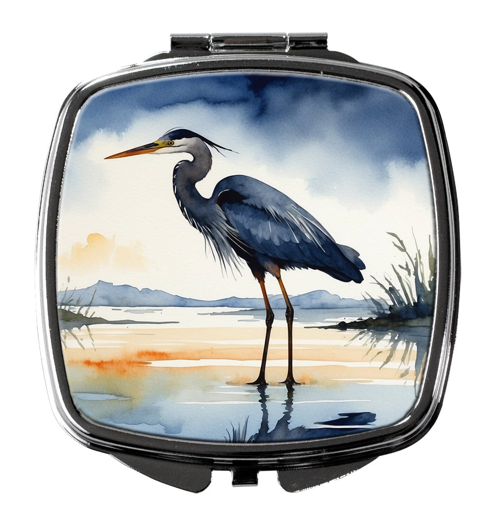 Great Blue Heron Shoreline Watercolor Compact Mirror Decorative Travel Makeup Mirror for Women Girls Gifts Pocket Makeup Mirror Folding Handheld