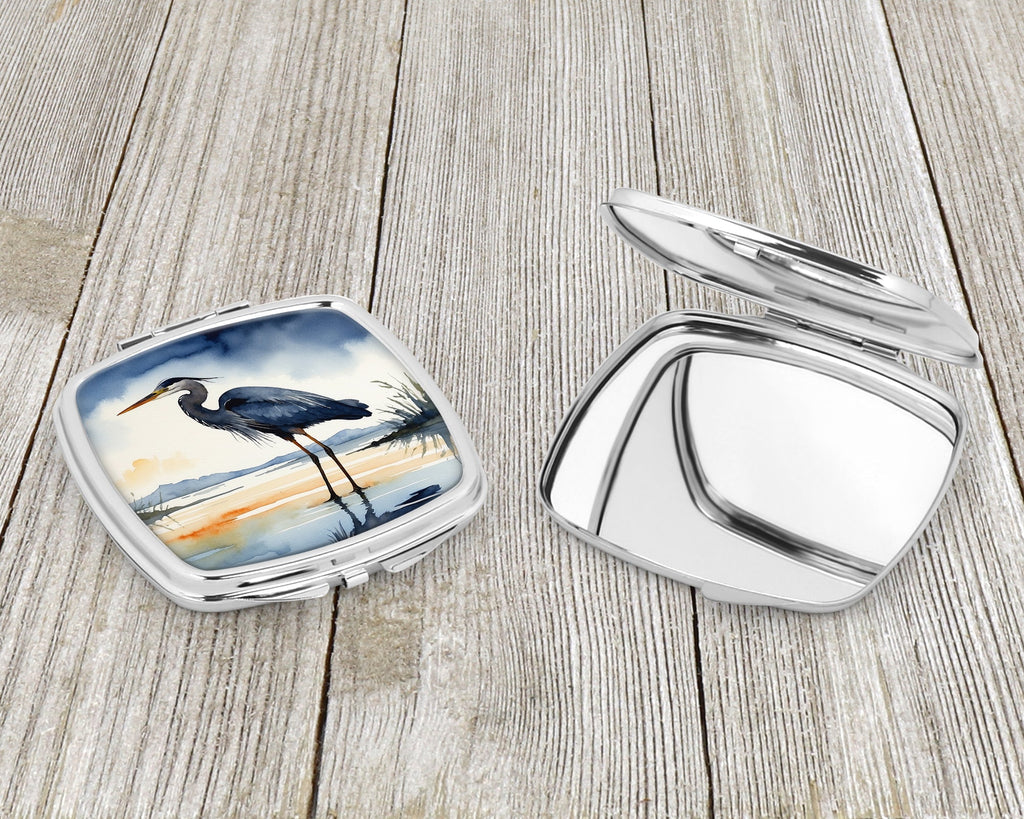Great Blue Heron Shoreline Watercolor Compact Mirror Decorative Travel Makeup Mirror for Women Girls Gifts Pocket Makeup Mirror Folding Handheld
