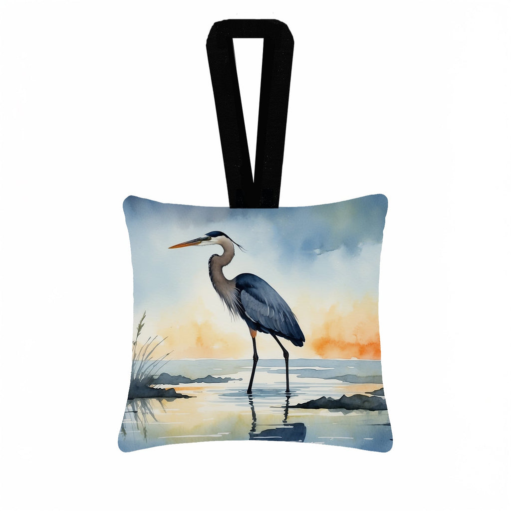 Great Blue Heron Minimal Marsh Watercolor Hanging Square Fabric Ornament 3.5 × 3.5 Decorative Door-Knob & Tree Hanger, Soft Fabric