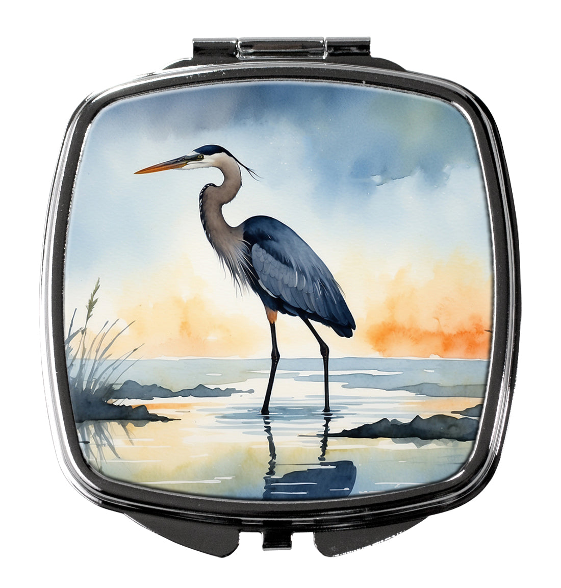 Great Blue Heron Minimal Marsh Watercolor Compact Mirror Decorative Travel Makeup Mirror for Women Girls Gifts Pocket Makeup Mirror Folding Handheld