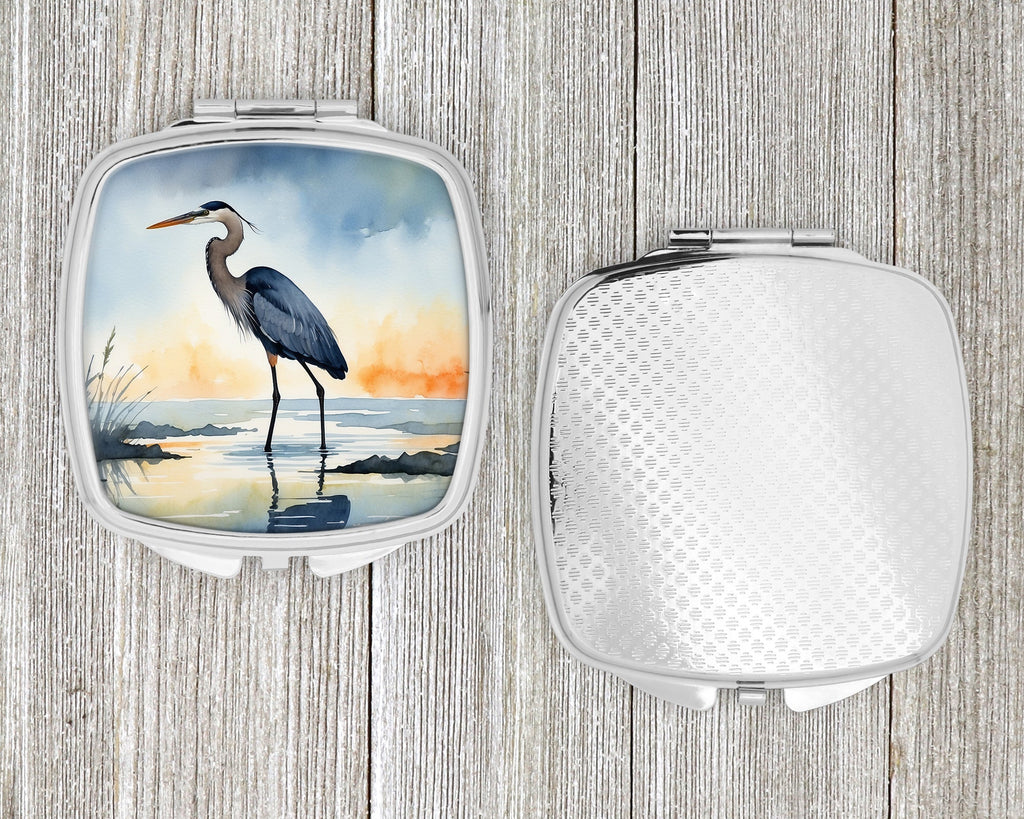 Great Blue Heron Minimal Marsh Watercolor Compact Mirror Decorative Travel Makeup Mirror for Women Girls Gifts Pocket Makeup Mirror Folding Handheld