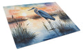 Great Blue Heron Sunset Marsh Watercolor Cutting Board Tempered Glass Kitchen Cutting Surface, Heat Resistant Chopping, Non-Slip Feet, Food Prep & Serving
