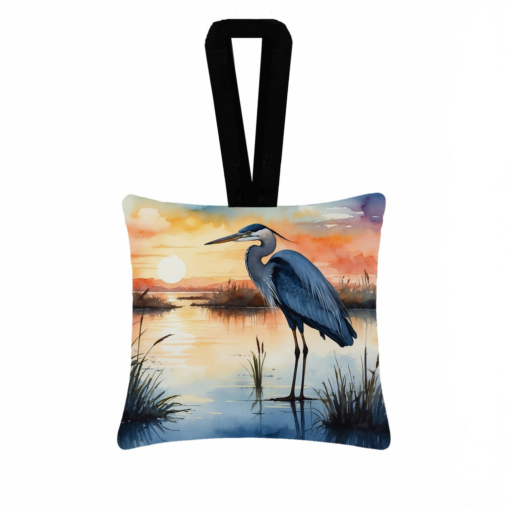 Great Blue Heron Sunset Marsh Watercolor Hanging Square Fabric Ornament 3.5 × 3.5 Decorative Door-Knob & Tree Hanger, Soft Fabric