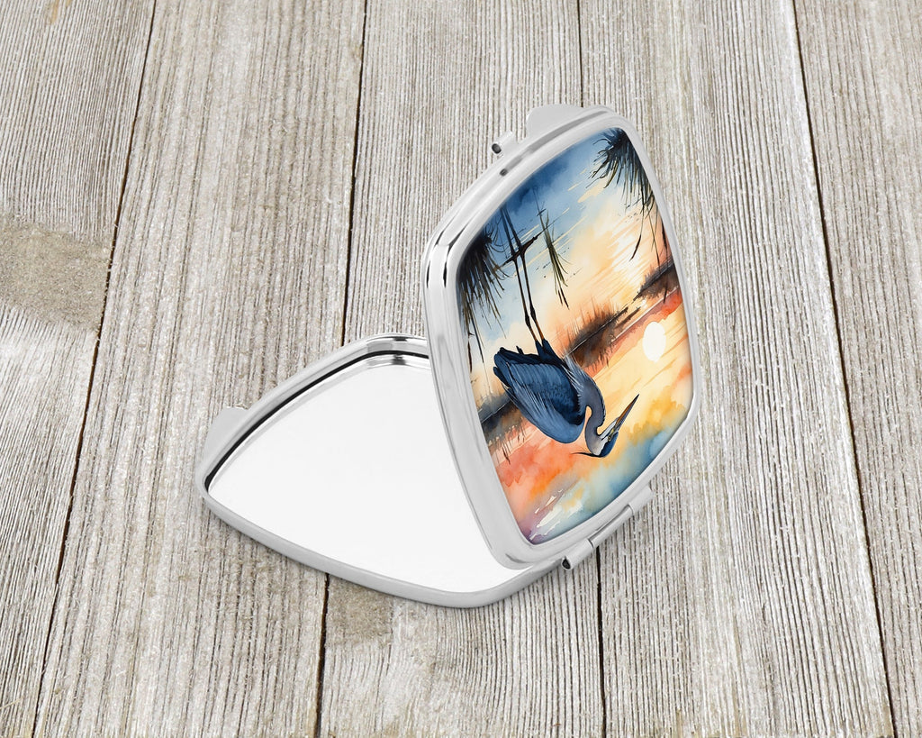 Great Blue Heron Sunset Marsh Watercolor Compact Mirror Decorative Travel Makeup Mirror for Women Girls Gifts Pocket Makeup Mirror Folding Handheld