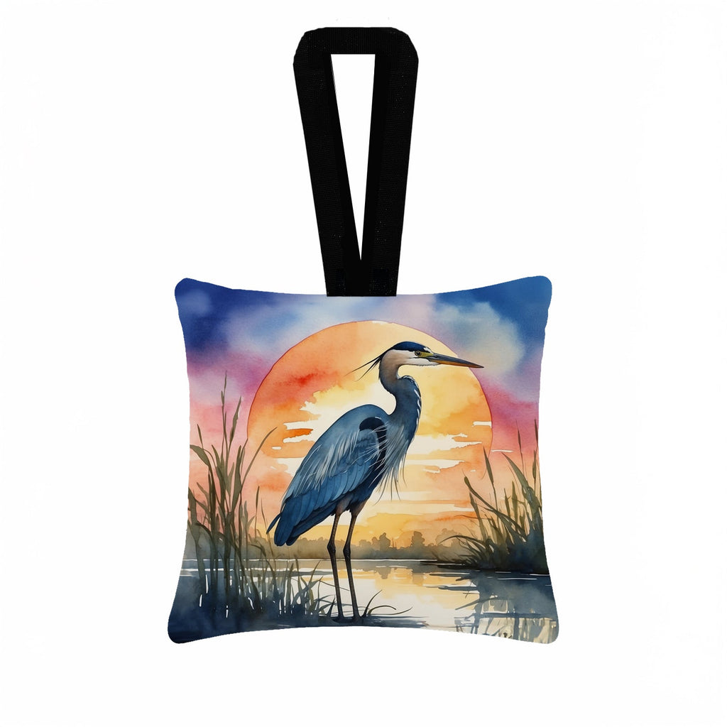 Great Blue Heron Bold Sunset Watercolor Hanging Square Fabric Ornament 3.5 × 3.5 Decorative Door-Knob & Tree Hanger, Soft Fabric