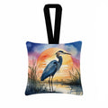 Great Blue Heron Bold Sunset Watercolor Hanging Square Fabric Ornament 3.5 × 3.5 Decorative Door-Knob & Tree Hanger, Soft Fabric