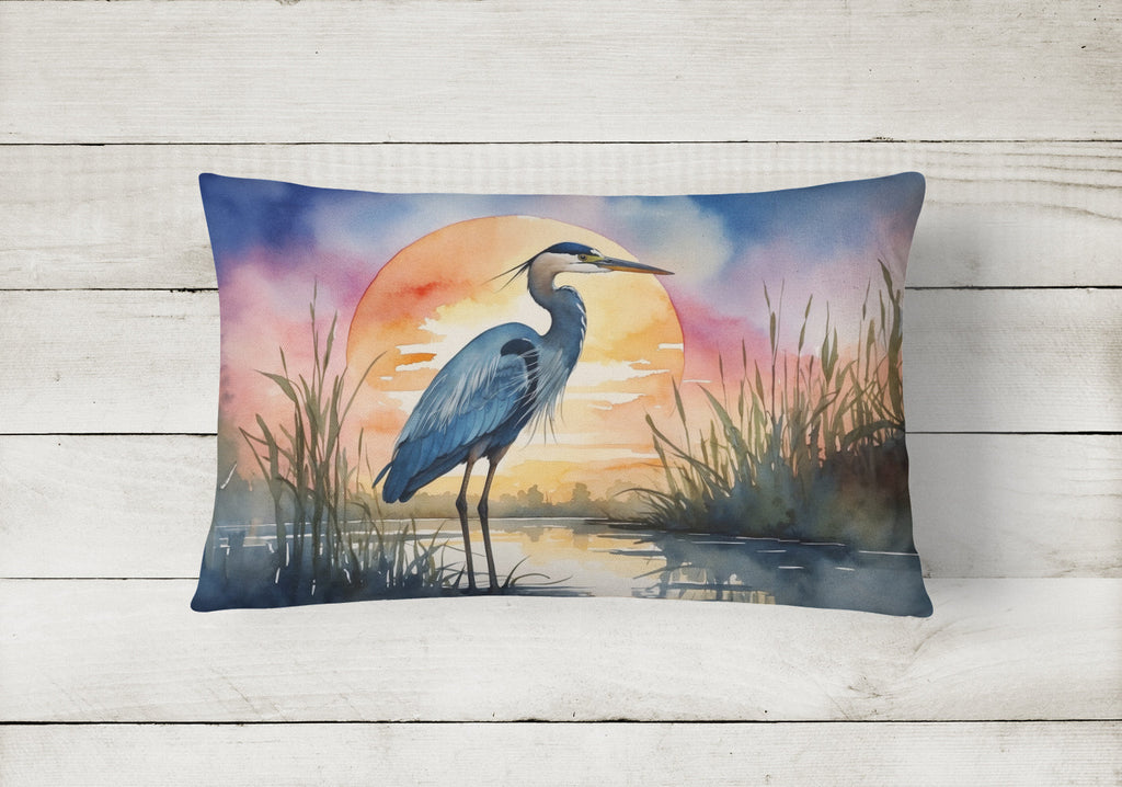 Great Blue Heron Bold Sunset Watercolor Decorative Throw Pillow 12x16 Indoor Outdoor Accent Cushion, Fabric Cover with Insert for Sofa, Bed, Porch & Living Room