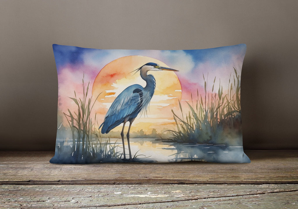 Great Blue Heron Bold Sunset Watercolor Decorative Throw Pillow 12x16 Indoor Outdoor Accent Cushion, Fabric Cover with Insert for Sofa, Bed, Porch & Living Room