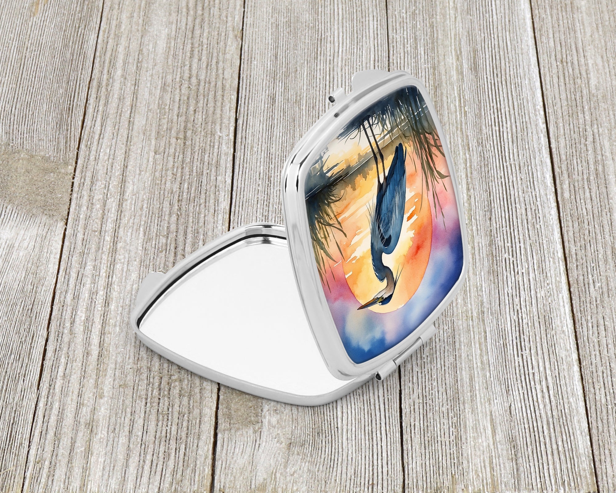 Great Blue Heron Bold Sunset Watercolor Compact Mirror Decorative Travel Makeup Mirror for Women Girls Gifts Pocket Makeup Mirror Folding Handheld