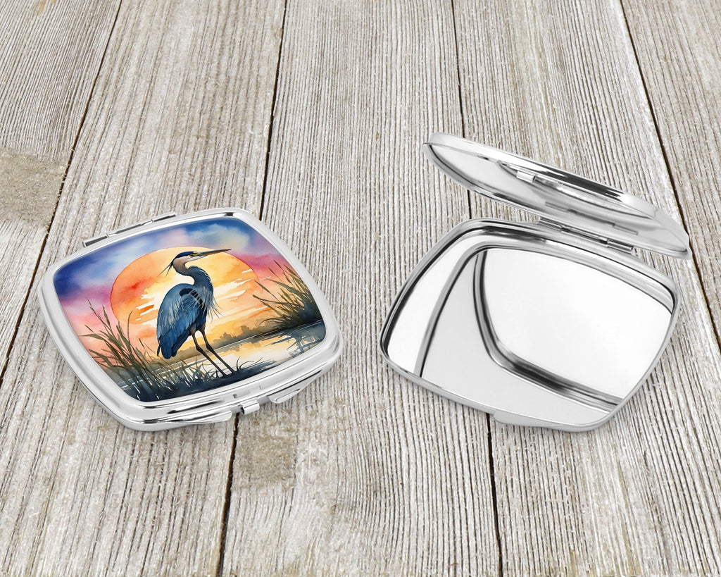 Great Blue Heron Bold Sunset Watercolor Compact Mirror Decorative Travel Makeup Mirror for Women Girls Gifts Pocket Makeup Mirror Folding Handheld