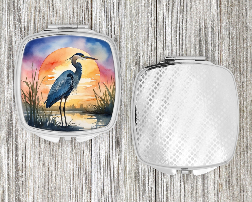 Great Blue Heron Bold Sunset Watercolor Compact Mirror Decorative Travel Makeup Mirror for Women Girls Gifts Pocket Makeup Mirror Folding Handheld
