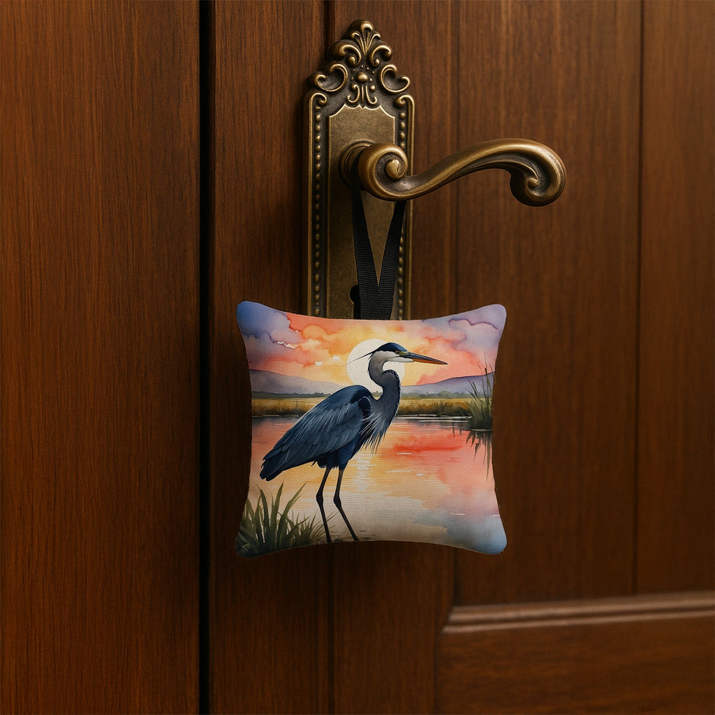 Great Blue Heron Evening Reflection Watercolor Hanging Square Fabric Ornament 3.5 × 3.5 Decorative Door-Knob & Tree Hanger, Soft Fabric