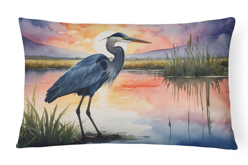 Great Blue Heron Evening Reflection Watercolor Decorative Throw Pillow 12x16 Indoor Outdoor Accent Cushion, Fabric Cover with Insert for Sofa, Bed, Porch & Living Room