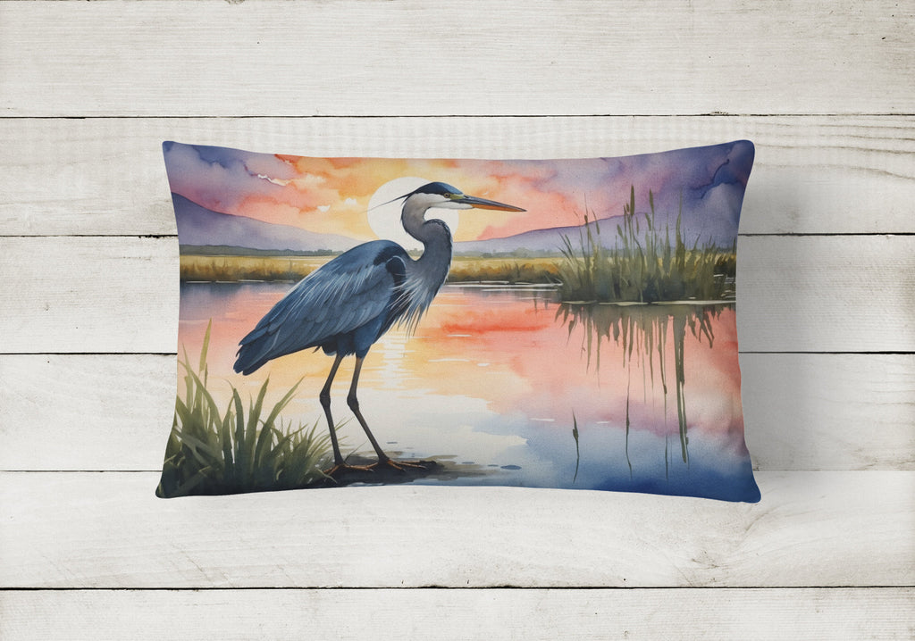 Great Blue Heron Evening Reflection Watercolor Decorative Throw Pillow 12x16 Indoor Outdoor Accent Cushion, Fabric Cover with Insert for Sofa, Bed, Porch & Living Room