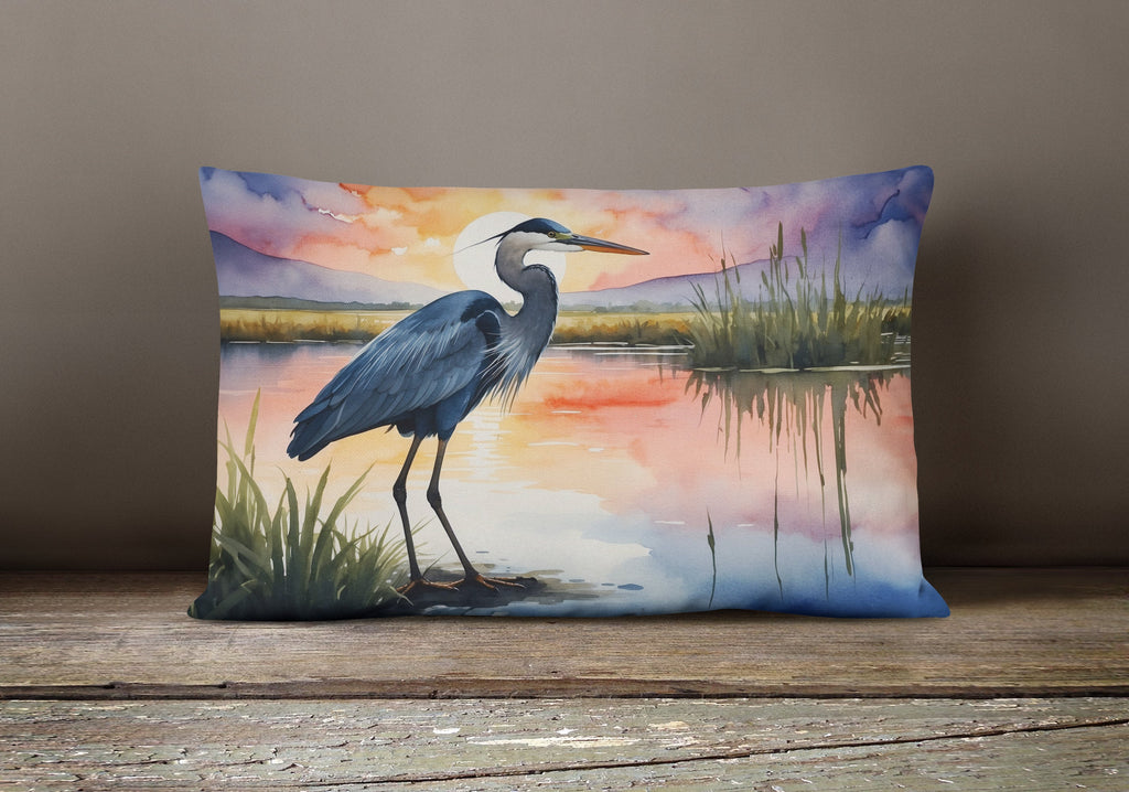 Great Blue Heron Evening Reflection Watercolor Decorative Throw Pillow 12x16 Indoor Outdoor Accent Cushion, Fabric Cover with Insert for Sofa, Bed, Porch & Living Room