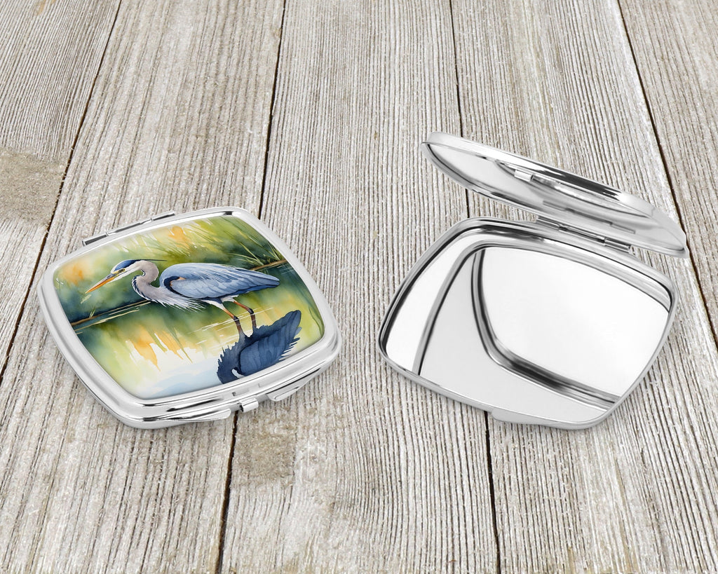Great Blue Heron Green Marsh Watercolor Compact Mirror Decorative Travel Makeup Mirror for Women Girls Gifts Pocket Makeup Mirror Folding Handheld
