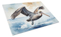 Pelican Flying Over Ocean Watercolor Cutting Board Tempered Glass Kitchen Cutting Surface, Heat Resistant Chopping, Non-Slip Feet, Food Prep & Serving