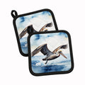 Pelican Flying Over Ocean Watercolor Pot Holder Set of 2 Heat Resistant Quilted Hot Pads 7.5 x 7.5 Inch, Insulated Kitchen Trivets for Cooking & Baking