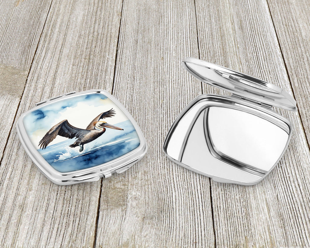 Pelican Flying Over Ocean Watercolor Compact Mirror Decorative Travel Makeup Mirror for Women Girls Gifts Pocket Makeup Mirror Folding Handheld
