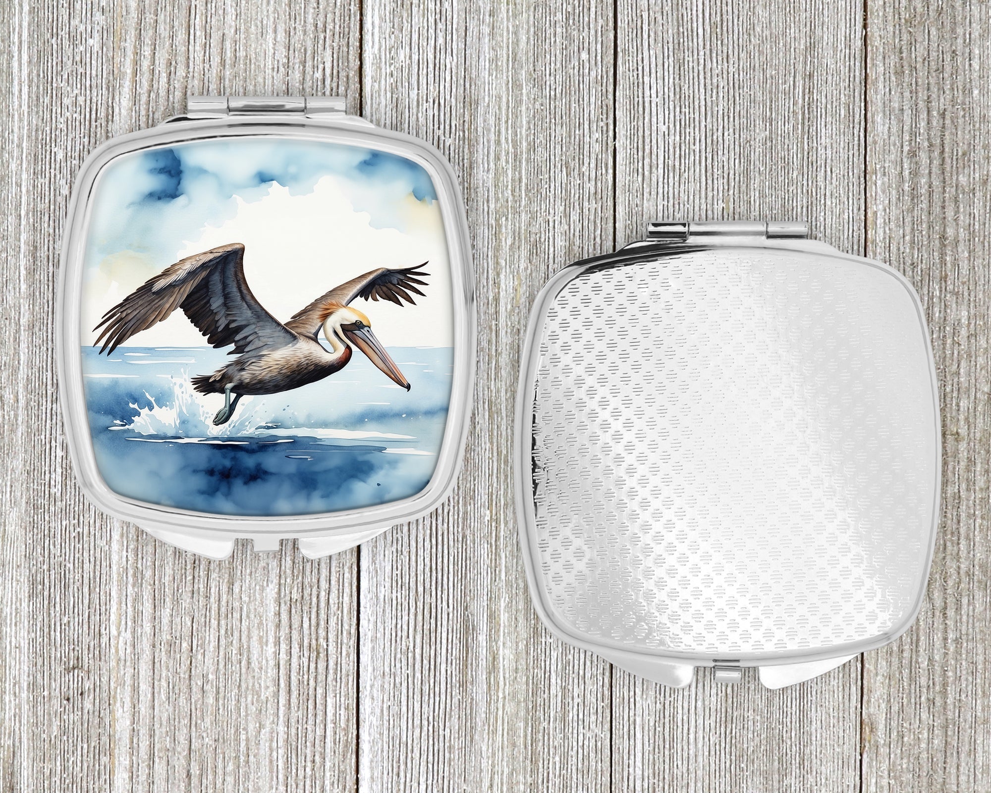 Pelican Flying Over Ocean Watercolor Compact Mirror Decorative Travel Makeup Mirror for Women Girls Gifts Pocket Makeup Mirror Folding Handheld