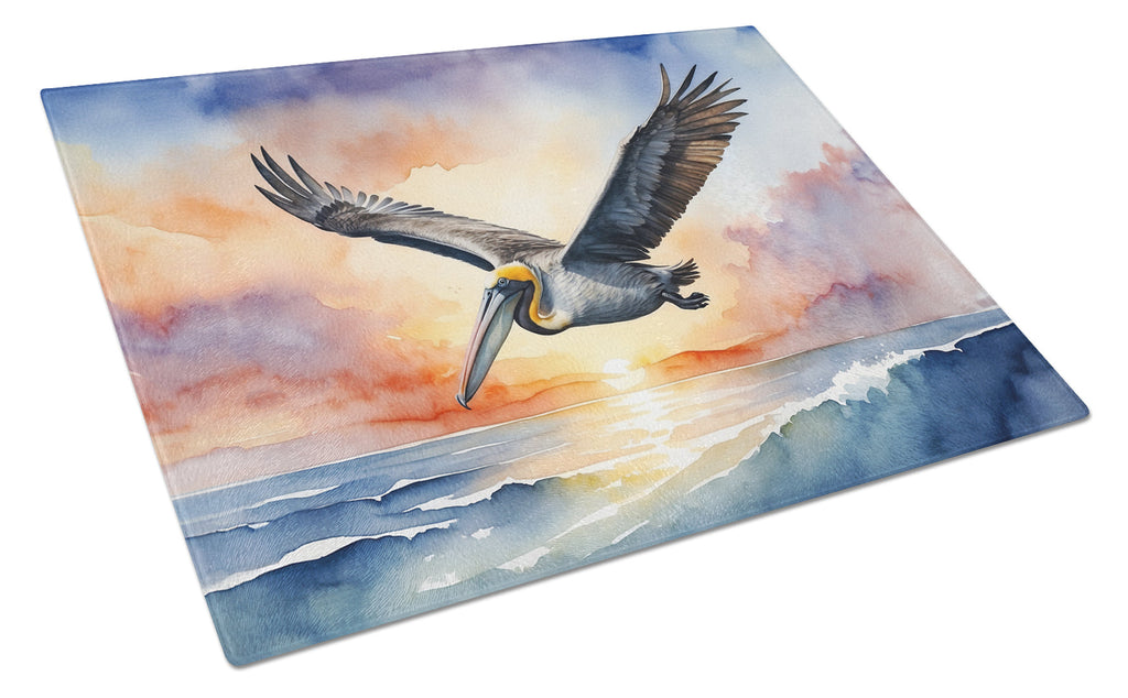 Pelican Sunset Flight Ocean Watercolor Cutting Board Tempered Glass Kitchen Cutting Surface, Heat Resistant Chopping, Non-Slip Feet, Food Prep & Serving