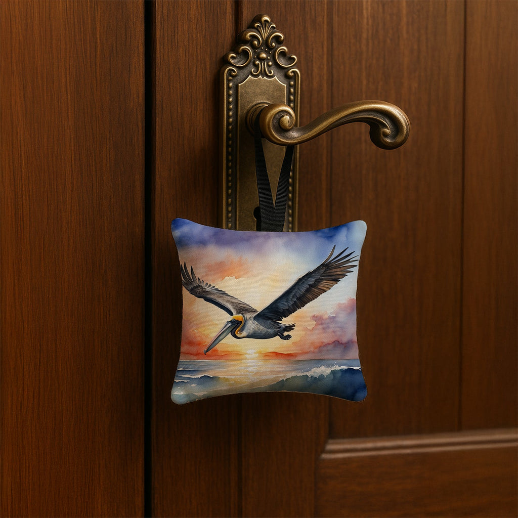 Pelican Sunset Flight Ocean Watercolor Hanging Square Fabric Ornament 3.5 × 3.5 Decorative Door-Knob & Tree Hanger, Soft Fabric