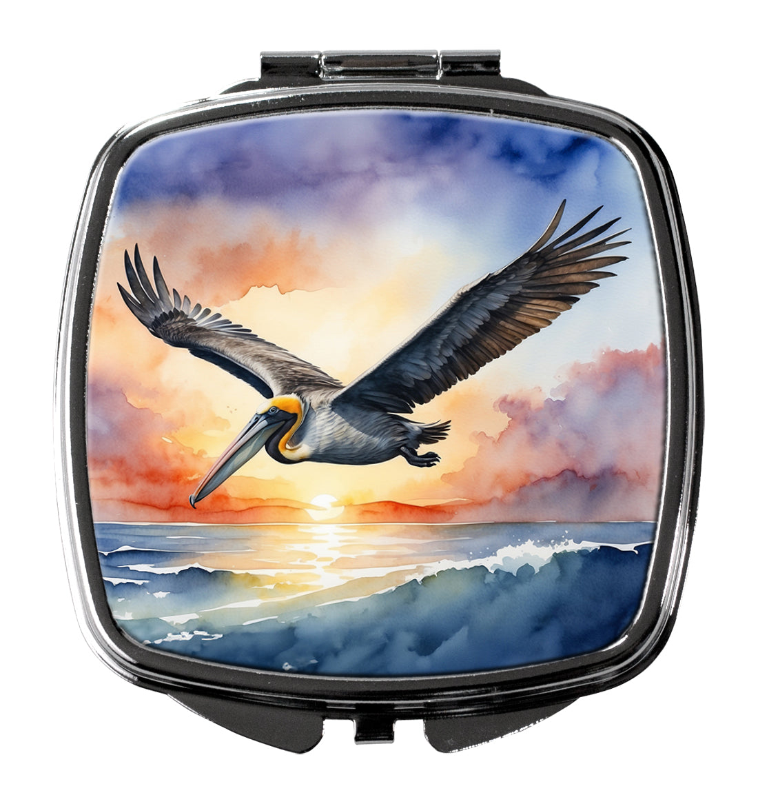 Pelican Sunset Flight Ocean Watercolor Compact Mirror Decorative Travel Makeup Mirror for Women Girls Gifts Pocket Makeup Mirror Folding Handheld