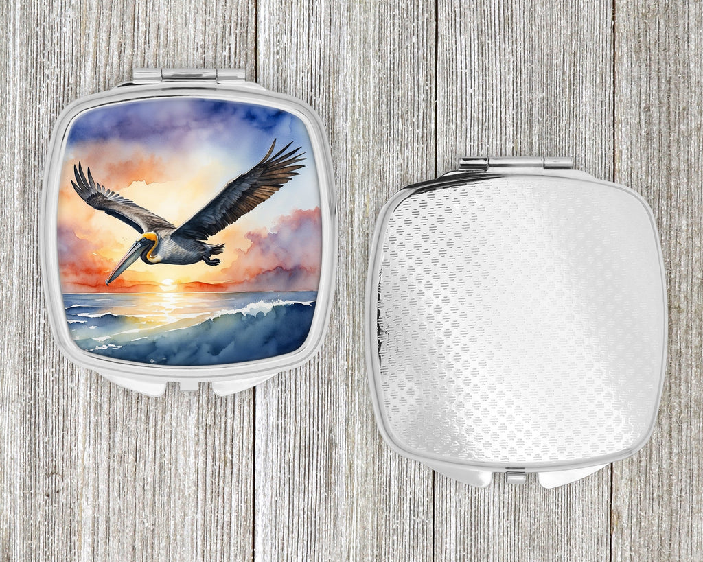 Pelican Sunset Flight Ocean Watercolor Compact Mirror Decorative Travel Makeup Mirror for Women Girls Gifts Pocket Makeup Mirror Folding Handheld