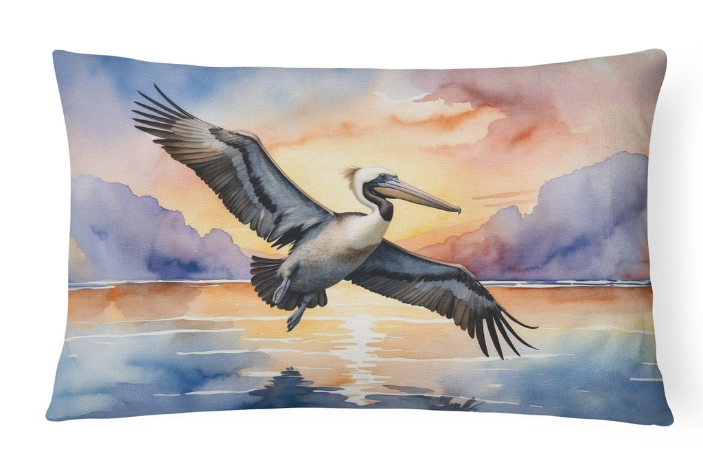 Pelican Flying Over Ocean Sunset Watercolor Decorative Throw Pillow 12x16 Indoor Outdoor Accent Cushion, Fabric Cover with Insert for Sofa, Bed, Porch & Living Room