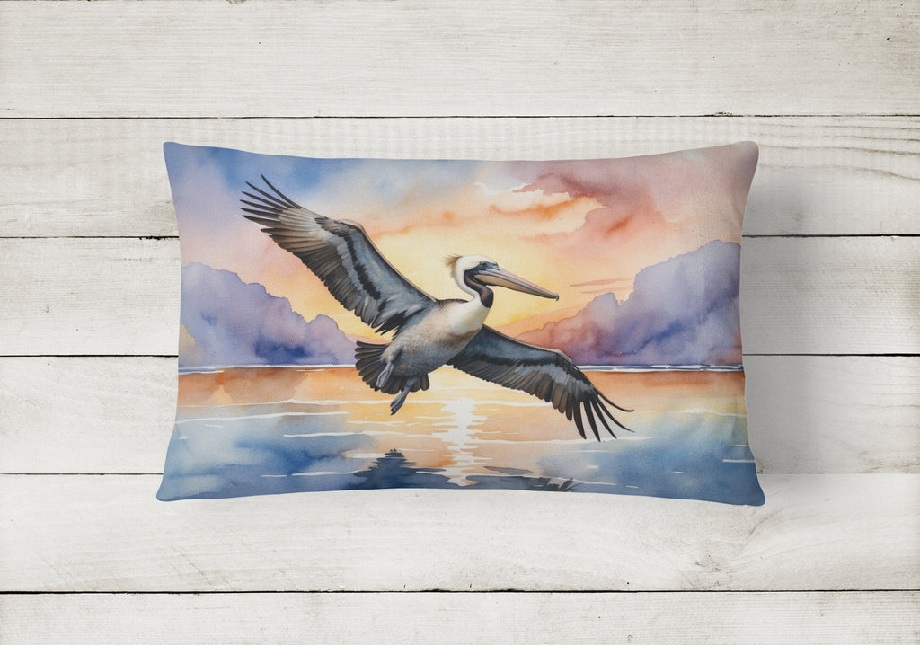Pelican Flying Over Ocean Sunset Watercolor Decorative Throw Pillow 12x16 Indoor Outdoor Accent Cushion, Fabric Cover with Insert for Sofa, Bed, Porch & Living Room